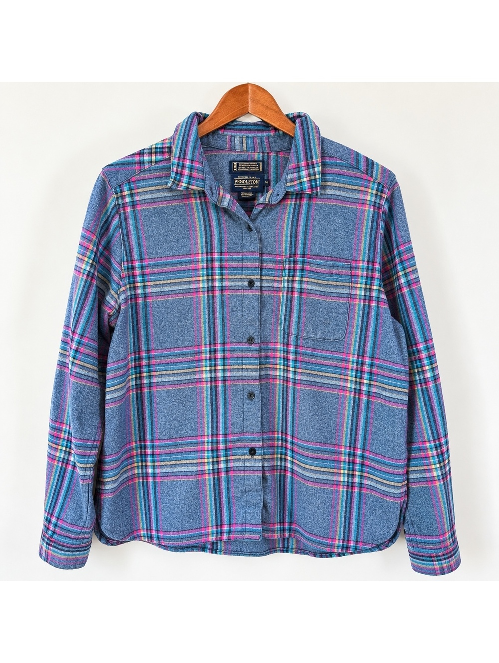 Pendleton Women’s XL Blue Plaid 100% Virgin Wool Shirt Jacket Outdoor Hiking